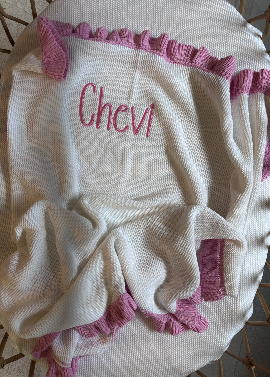 Frill Knitted Blanket - Milk / Fairy Floss