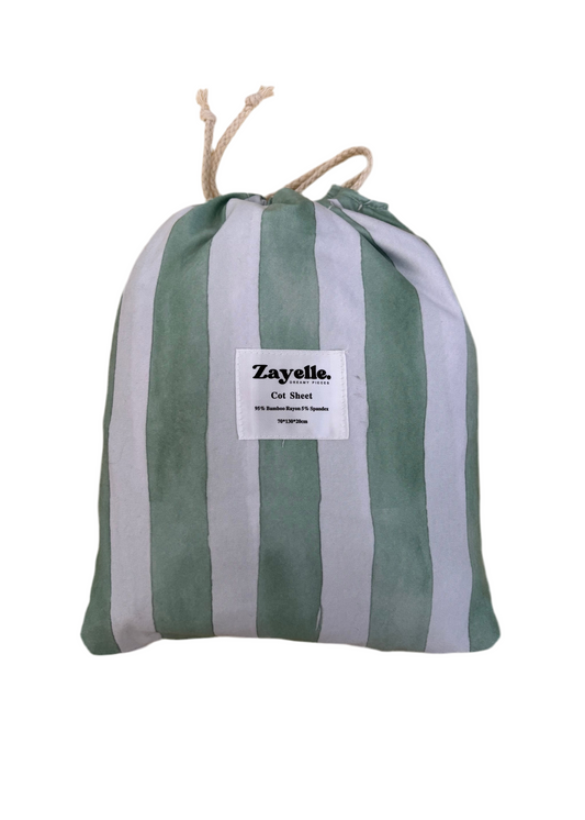 Sage Stripe - Fitted Cot Sheet