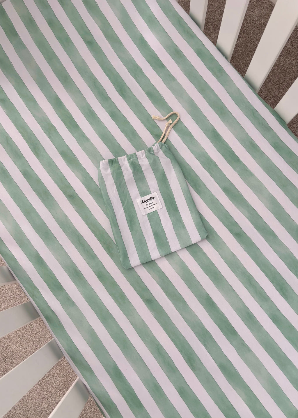 Sage Stripe - Fitted Cot Sheet