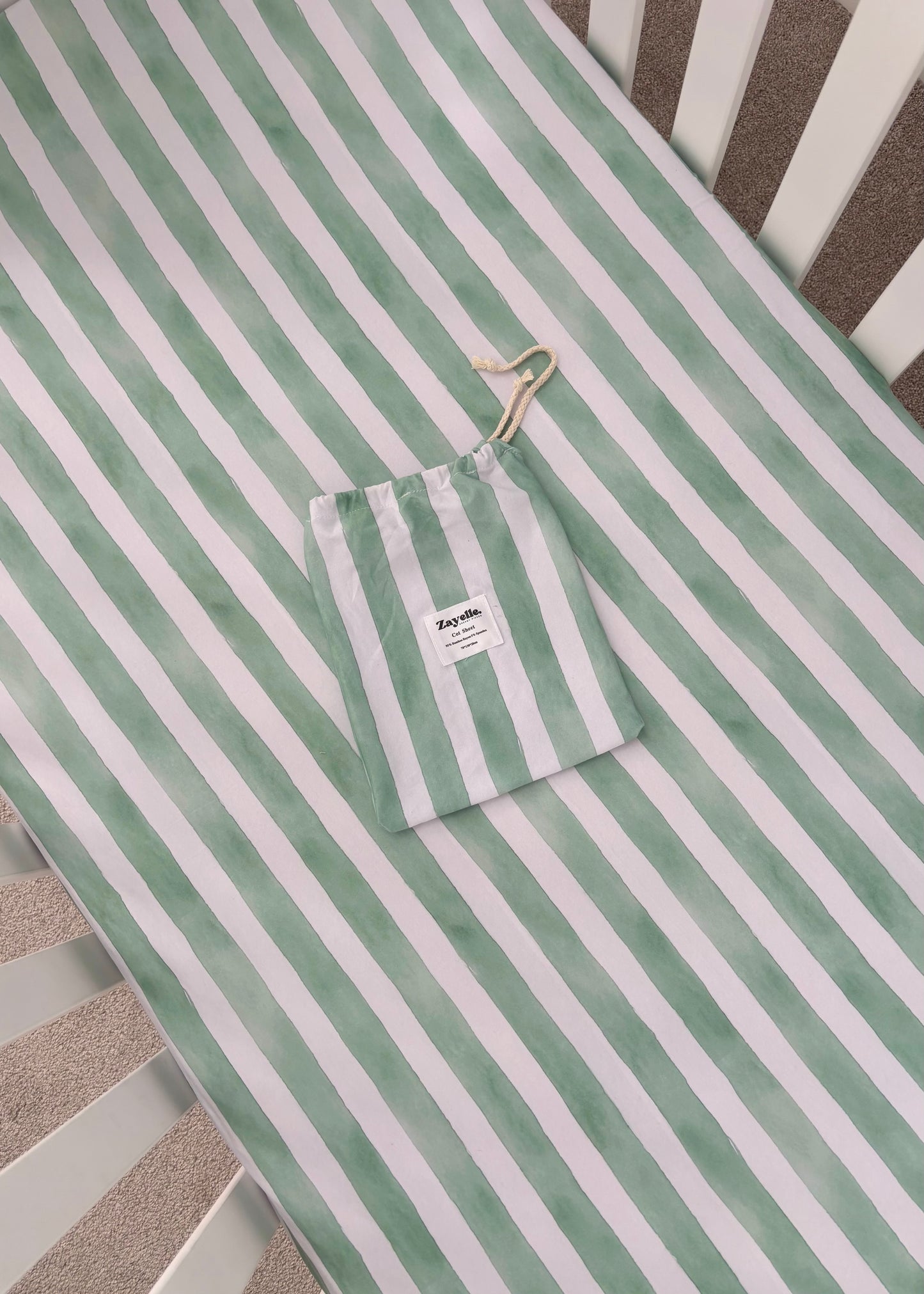 Sage Stripe - Fitted Cot Sheet