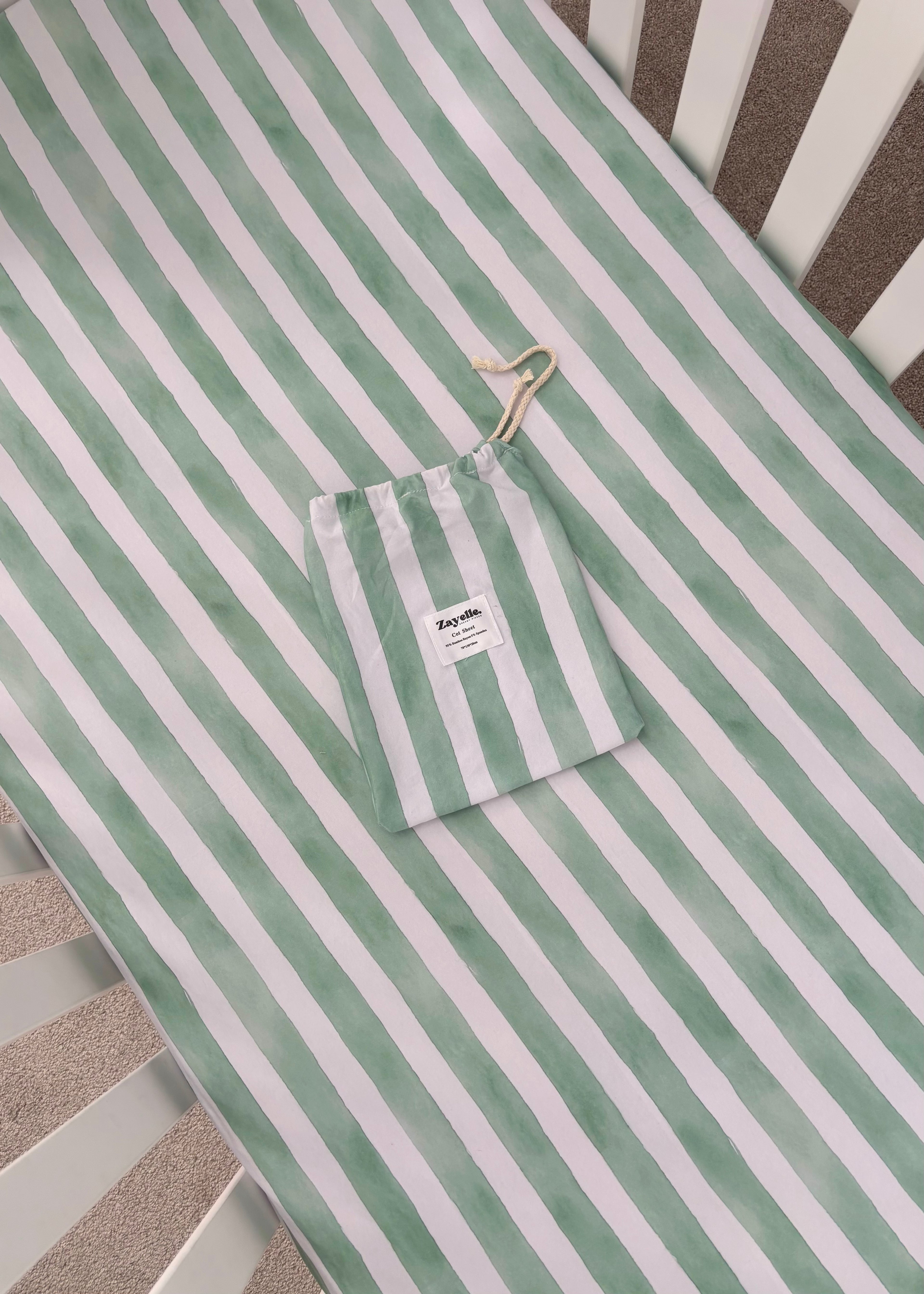 Sage Stripe - Fitted Cot Sheet