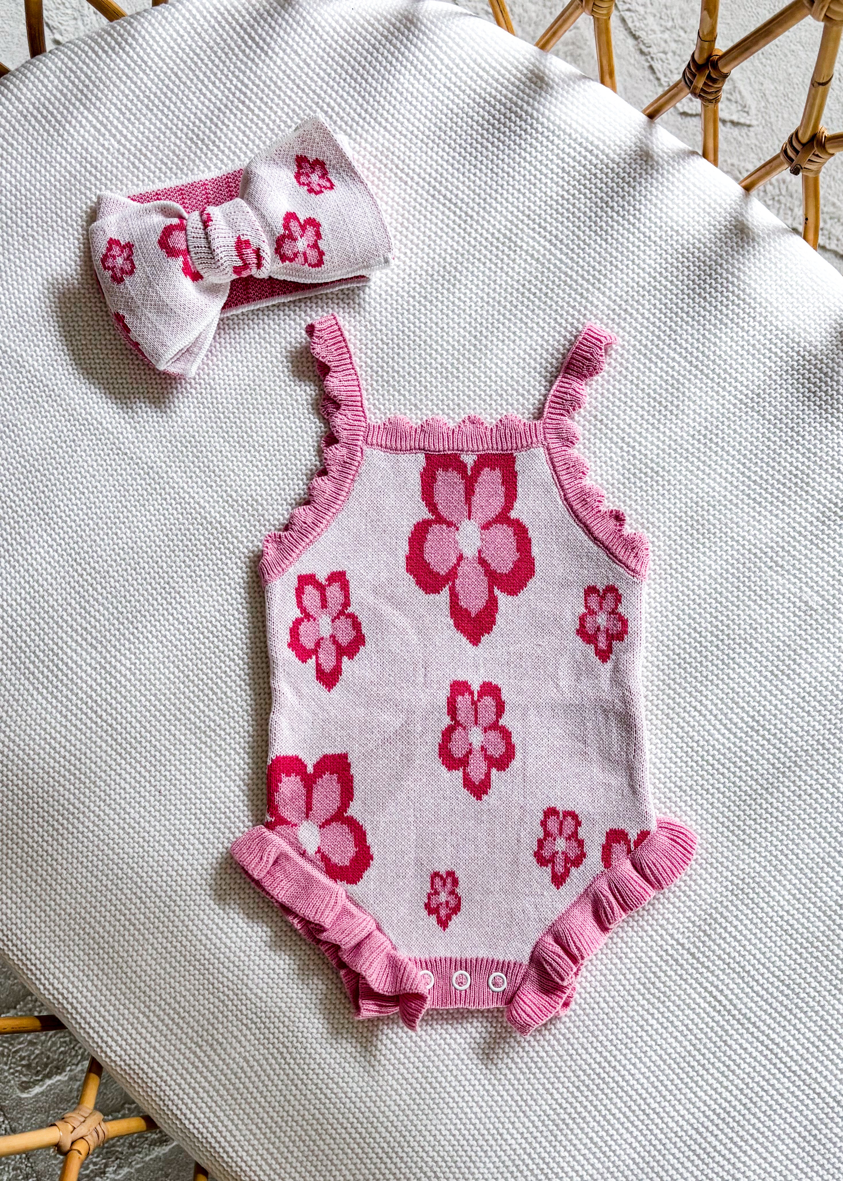 Knitted Frill Overall - Floral